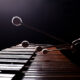 The hands of a musician playing the marimba in dark tones closeup